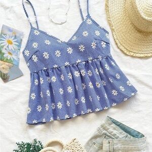Blue Daisy Print Women's Top